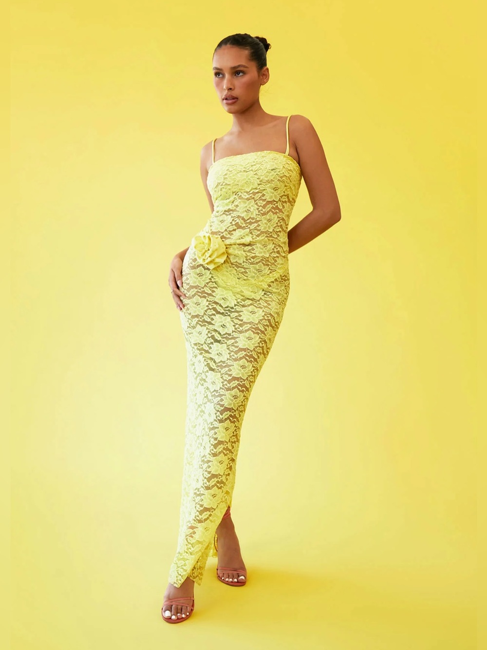 Rezek Studio Garden Lace Dress Yellow/Lemon With Flowerette Size XS